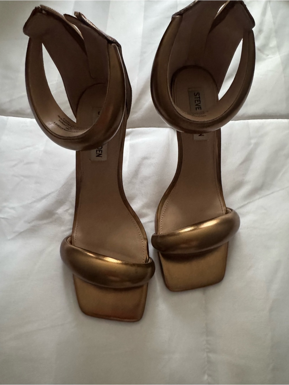 Steve Madden Metallic Gold Padded Strap Ankle-Heel Sandals